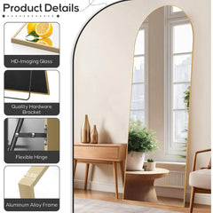 21x64 Arched Full-Length Mirror – Shatter-Proof Glass with Aluminum Alloy Stand