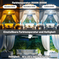 80CM Akku Deckenventilator mit Beleuchtung für Outdoor, 40000mAh Akku Groß Mobiler Ventilator mit Licht, 3000K-6000K Dimmbar, Fernbedienung & Haken,