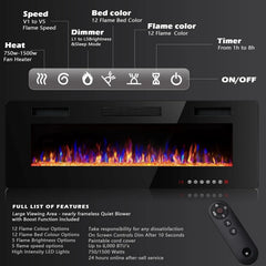 30-72 Inch Ultra-Thin Electric Fireplace, Linear Recessed Wall Mounted Fireplace with Remote Control