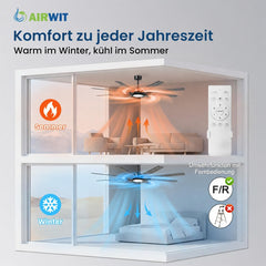 Airwit 183cm Deckenventilator mit Beleuchtung Extra Groß, Verbundholz Outdoor Leise Deckenventilator mit Licht und Fernbedienung, Lampe mit Ventilator