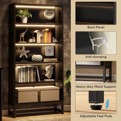 70.87 Inch Tall 5-Tier Bookcase, Large Bookshelf with 31.5 Inch Wide Storage