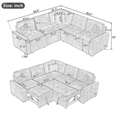 82.6 in. L Shaped Corded Velveteen Modern Sectional Sofa Pull-out Sleeper Sofa in. Brown with USB Ports, Power Sockets