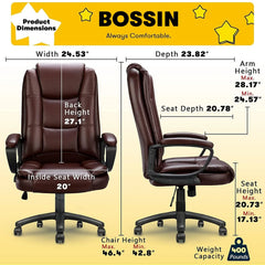 Big and Tall Executive Office Chair, High Back Ergonomic Leather Chair, 400 lb Capacity