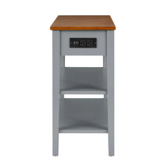 Narrow 2-Tone End Table with USB Charging Ports, Small Space Side Table