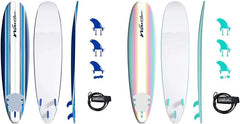 8ft Soft Top Foam Surfboard – EPS Core with 3 Stringers, Wax-Free Longboard, 200lb Capacity