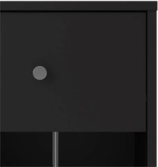 3-Pc Scandinavian Design Engineered Wood Bedroom Furniture Set with 3-Drawer Chest & 6-Drawer Double Dresser & 1-Drawer Nightstand, Pewter Plastic Handles, Smooth Plastic Glides, in Black