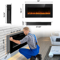 30-72 Inch Ultra-Thin Electric Fireplace, Linear Recessed Wall Mounted Fireplace with Remote Control
