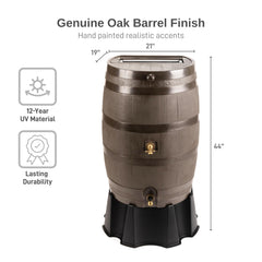 50 Gallon Rain Barrel with Brass Spigot, Large Outdoor Rainwater Collection and Storage Container for Garden