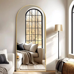 Modern Arched Full Length Floor Mirror, Aluminum Alloy Frame Standing Full Body Mirror