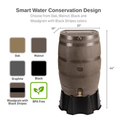 50 Gallon Rain Barrel with Brass Spigot, Large Outdoor Rainwater Collection and Storage Container for Garden