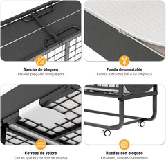 Cama Plegable de 120 cm con Colchón de 13cm (Viscoelástica), Somier Reforzado de Metal con 4 Ruedas y Funda Antipolvo, Cama Supletoria de Invitados