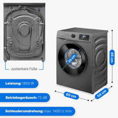 Bomann Waschmaschine 8kg | max. 1400 U/min | 10 Jahre Motor-Garantie | robuster, leiser & langlebiger Invertermotor | 15 Waschprogramme | LED-Display