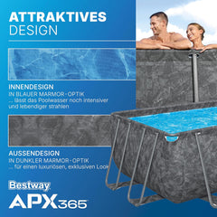 Bestway APX365 Winterfestes Frame Pool Set, Sandfilteranlage, 549 x 274 x 132 cm, 16.477 L, Stahlrahmen, Polar-Shield, Dunkle Marmor-Optik,