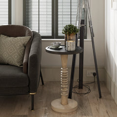 Small Pedestal End Table with Tray Top, Farmhouse Distressed Finish Accent Table