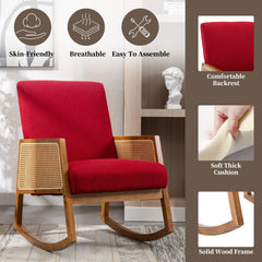 Upholstered Tall Back Rocking Chair, Smooth Gliding Accent Armchair for Comfortable Living Room Seating