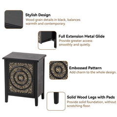 Farmhouse Fully Assembled Nightstand with 2 Drawers, Flower Motif End Table for Small Spaces