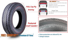 Set of 4 ST205/75R15 10-Ply Load Range E Steel-Belted Radial Trailer Tires with Scuff Guard