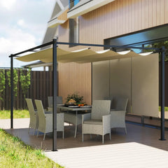 Outsunny Pérgola de Jardín 4x3 m con Techo Retráctil y 3 Laterales Enrollables, Cenador de Jardín Montado en Pared o Independiente, con UPF30+,