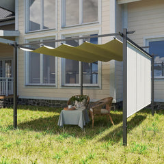 Outsunny Pérgola de Jardín 4x3 m con Techo Retráctil y 3 Laterales Enrollables, Cenador de Jardín Montado en Pared o Independiente, con UPF30+,