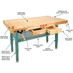 Heavy-Duty Oak Workbench with Steel Legs