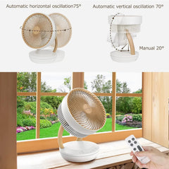 MYCARBON Ventilator sehr leise DC Motor 20dB 1850m³/h Luftmenge 8 Stufe ECO Modi Tischventilator 3D Luftumwälzer für 30m² Schlafzimmer Turbo