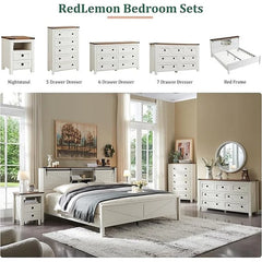 48 Inch Tall Farmhouse Wood Dresser, 5 Drawer Chest of Drawers for Bedroom