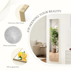 Full Length Mirror with Stand, Aluminum Alloy Frame Full Body Floor Mirror for Bedroom and Cloakroom
