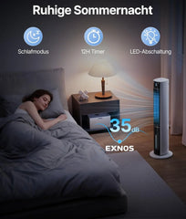 Turmventilator Luftkühler mit Wasserkühlung - Mobile Klimaanlage ohne Abluftschlauch, Ventilator mit Kühlung Leise, 3 Modi-12H Timer-Aroma-