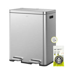 30L + 30L dual trash cans, with recycling bin, stainless steel independent footrest and lid, 2 8-gallon trash cans suitable for kitchen, slow-closing design, fingerprint-resistant treatment