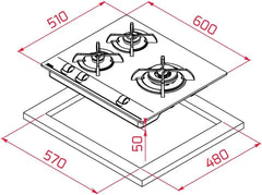 TEKA Placa de Gas Natural 60 cm, 3 Fuegos, Cristal Templado, Mandos Frontales Ergonómicos, Quemador Doble Anillo, Seguridad Termopar, Autoencendido,