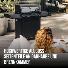 Enders Gasgrill Monroe Pro 4 SIKR Turbo Shadow inkl. Seargrate, 4-Brenner, mit Kocher, Infrarot-Heckbrenner, PanoVision Sichtfenster, Gussrost,