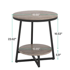 Industrial Round End Table, Small Side Table and Accent Coffee Table for Living Room and Bedroom