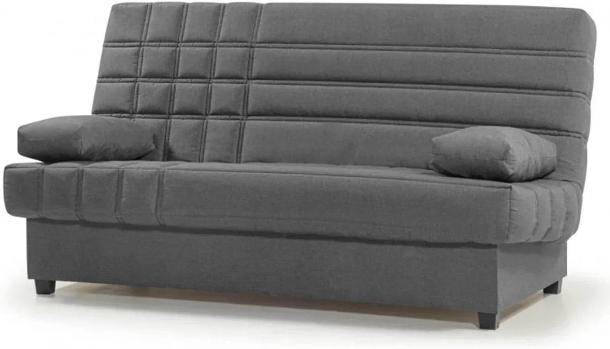 SHIITO - Sofá Cama de 3 Plazas con Arcón Interior - 100 x 193 x 100 cm - Modelo Romeo - con Apertura Clic-Clac - Incluye 2 Cojines - Color Gris Oscuro