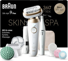 Braun Silk-épil 9 Flex SkinSpa, Depiladora Eléctrica Para Una Eliminación Del Vello Fácil, 9-681 3D, Blanca/Dorada