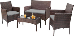 4 Pieces Patio Rattan Chair Wicker, Outdoor Indoor Use Backyard Porch Garden Poolside Balcony Furniture Sets (Red)
