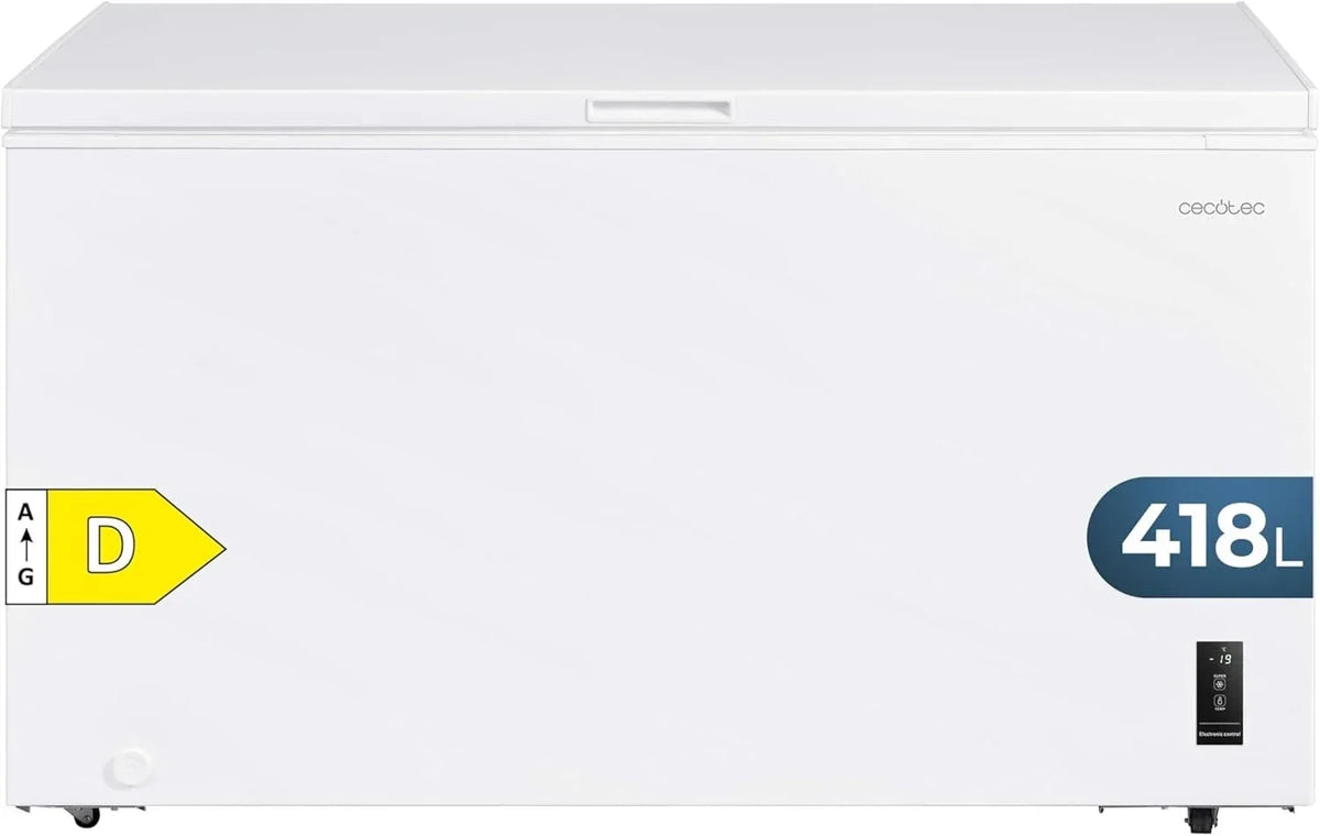 Cecotec Congelador Horizontal 418L Bolero CoolMarket Chest 418P White D. Cesta con Asas, Control Electrónico LED, Ruedas, Bajo Consumo, UltraContact D