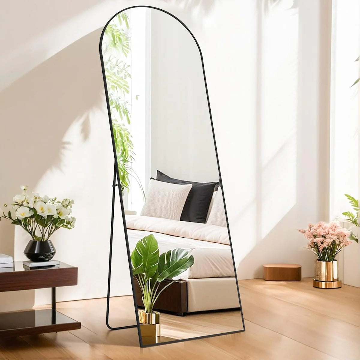 21x64 Arched Full-Length Mirror – Shatter-Proof Glass with Aluminum Alloy Stand