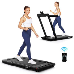 2.5HP 2-in-1 Folding Under Desk Treadmill with Speaker APP Remote Control, Portable Walking Jogging Machine for Home Gym Office