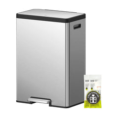 30L + 30L dual trash cans, with recycling bin, stainless steel independent footrest and lid, 2 8-gallon trash cans suitable for kitchen, slow-closing design, fingerprint-resistant treatment