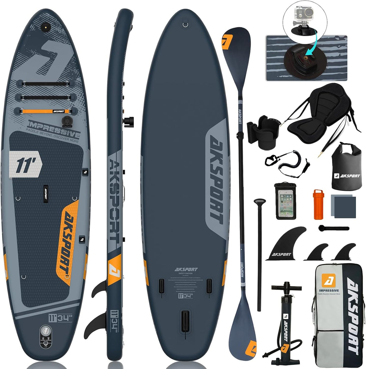AKSPORT Tabla hinchable de surf de remo, tabla de surf hinchable con todos los accesorios, diseño ancho y estable, tabla antideslizante, tabla de remo