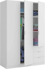 Habitdesign Three Door and Three Drawer Wardrobe Closet, Artic White Finish, Measurements: 121 cm (W) x 180 cm (H) x 52 cm (D)