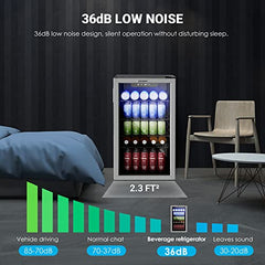EUHOMY Beverage Refrigerator, 126 Can Mini fridge with Glass Door