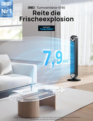 DREO 25 dB Leiser Smart Turmventilator, 106cm Höhe 4 Modi 9-Geschwindigkeit Max 7,9m/s 12H Timer 90° Oszillierender Ventilator mit Fernbedienung