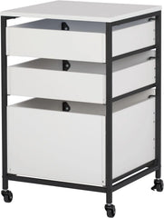 4-layer portable storage organizer box, suitable for bathrooms, kitchens, handicrafts, home offices or laundry rooms. The color is charcoal grey/white.
