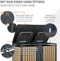 ML-Design Mülltonnenbox 3er 3 Tonnen 240L 200x80x116,3cm Anthrazit-Holzoptik, Stahl wetterfest/abschließbar Mülltonnenverkleidung Klappdeckel/3 Türen,