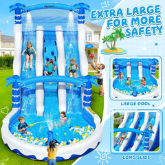 Hüpfburg XXL mit 2 Wasserrutsche für Gewerblichen Erwachsene & Kinder, Aufblasbare Bouncy Castle für Indoor Outdoor mit Gebläse Größe Pool Rutsche