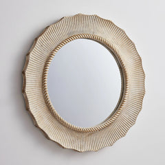 30 Inch Bohemian Beige Round Wood Bathroom Vanity Wall Mirror