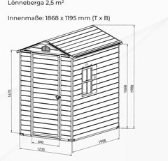 Gartenhaus Lönneberga 2,5m² Kunststoff | Polypropylen (PP) Geräteschuppen witterungsbeständig 124 x 191 x 167/199 cm (B x T x H) grau