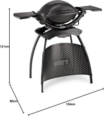 Weber Q1400 Elektrogrill mit Stand, 43 x 32cm Grillfäche, portabler BBQ Grill, 2-geteilter porzellanemaillierter Guss-Grillrost, Aluminiumguss Deckel