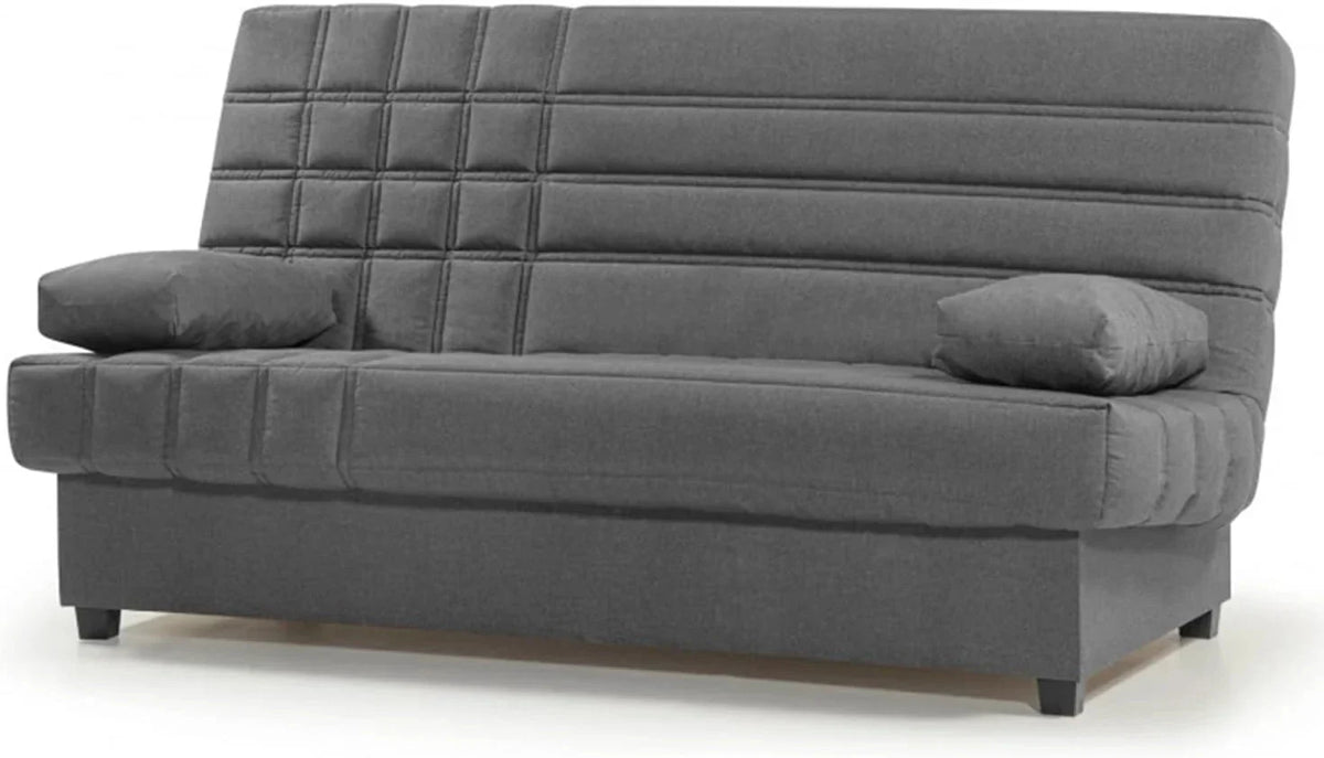 SHIITO - Sofá Cama de 3 Plazas con Arcón Interior - 100 x 193 x 100 cm - Modelo Romeo - con Apertura Clic-Clac - Incluye 2 Cojines - Color Gris Oscuro